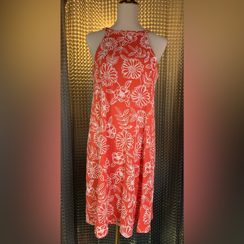 Nina Leonard Pink Coral Halter Midi Sundress Resort Wear